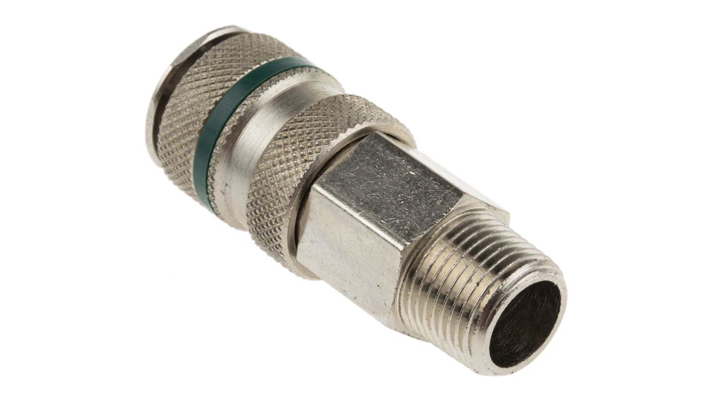 RS PRO Brass, Steel Male Pneumatic Quick Connect Coupling, R 3/8 Male Threaded