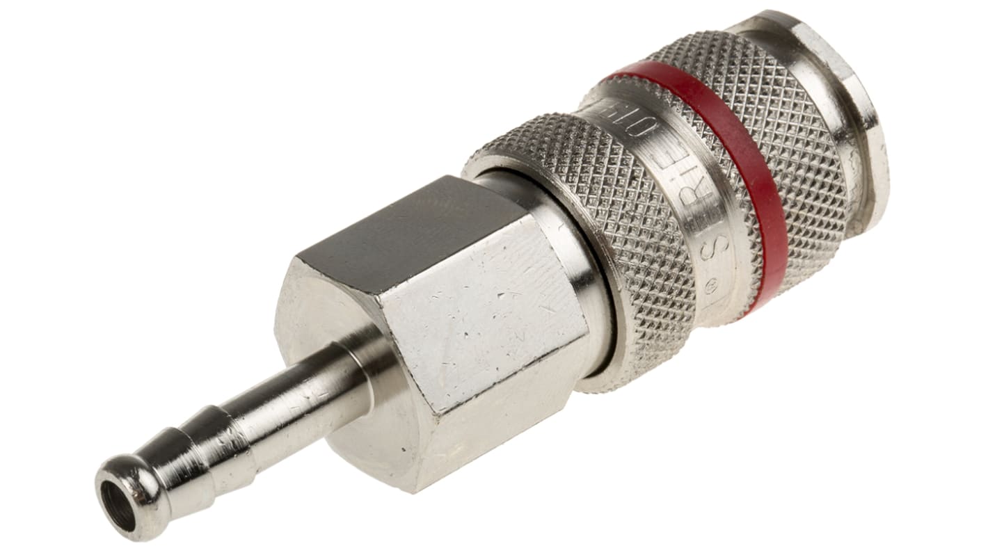 Raccord rapide pneumatique RS PRO, Tuyau cannelé vers Mâle 6mm PLC 60, Rectus 19 en Laiton