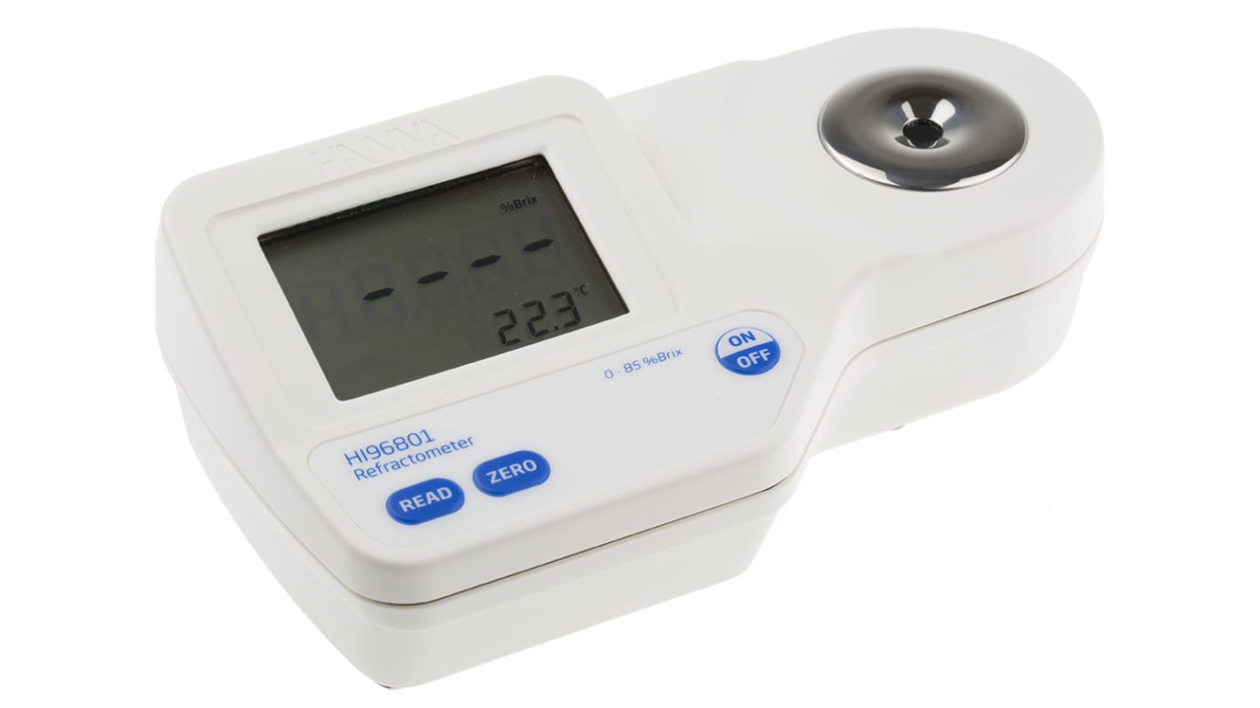 Hanna Instruments Sucrose Refractometer, +80 °C, 85 %Brix max, 0 %Brix, 0 °C min, Digital/Optical