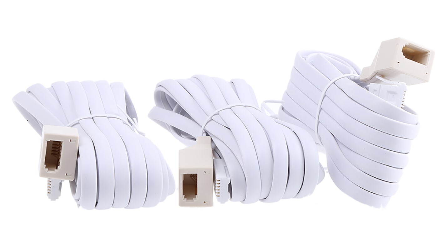 RS PRO Female BT to Male BT Telephone Extension Cable, White Sheath, 5m