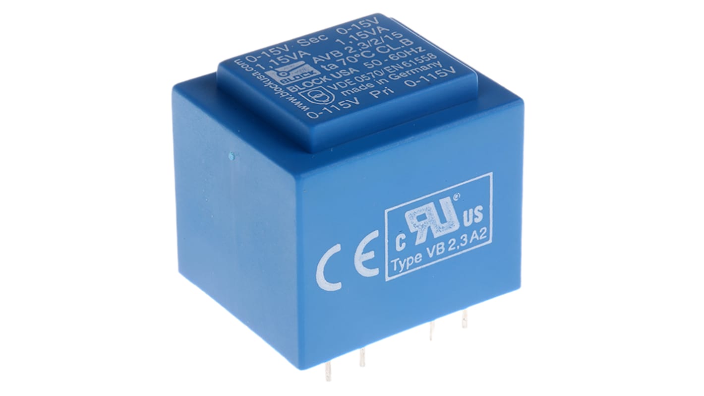 Block 15V ac 2 Output Through Hole PCB Transformer, 2.3VA