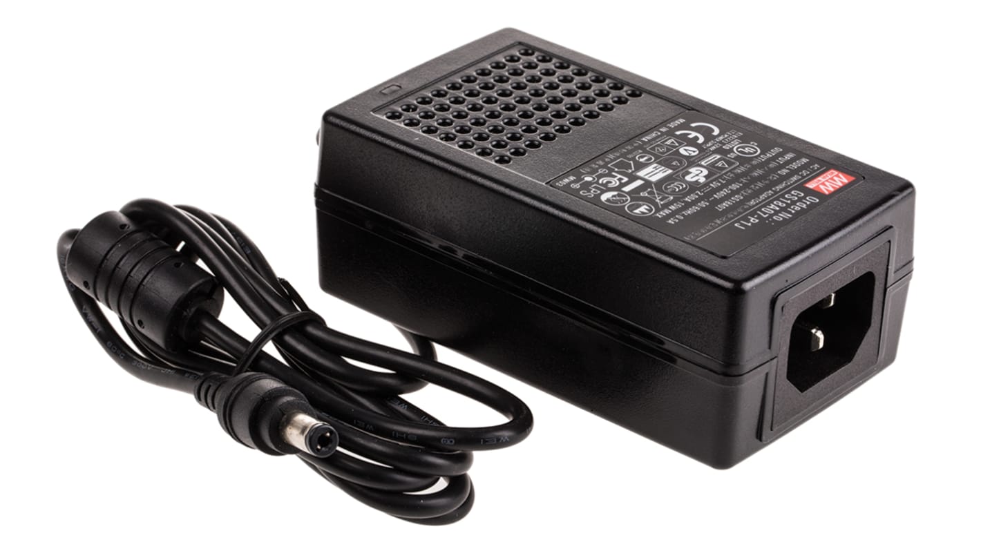 MEAN WELL Power Brick AC/DC Adapter 7.5V dc Output, 2A Output