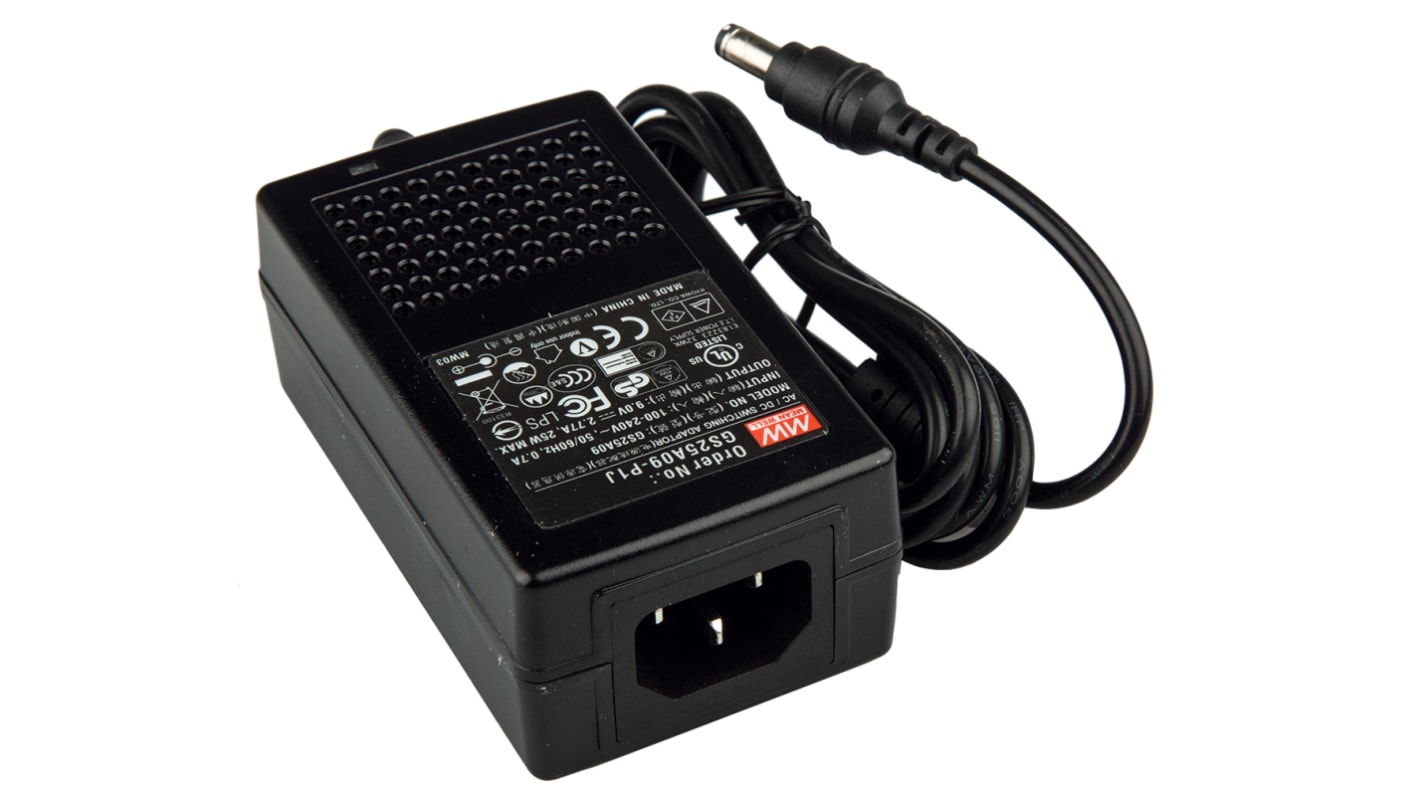 MEAN WELL Power Brick AC/DC Adapter 9V dc Output, 2.77A Output