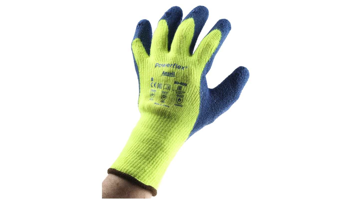 Ansell Powerflex Yellow Acrylic Heat Resistant Work Gloves, Size 9, Latex Coating