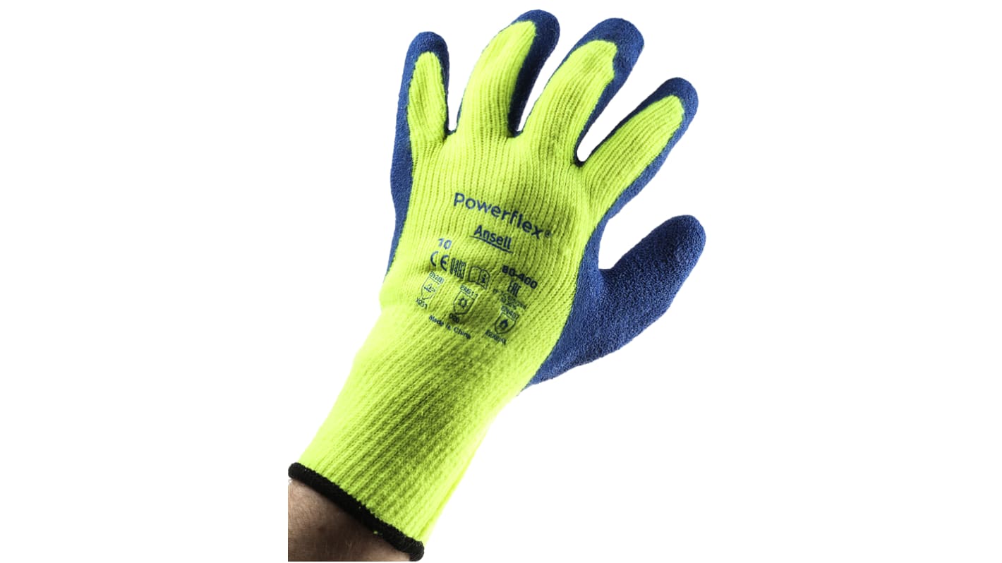 Ansell Powerflex Yellow Acrylic Heat Resistant Work Gloves, Size 10, Latex Coating