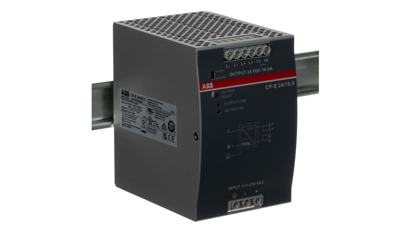 ABB CP-E DIN-Schienen Netzteil Getaktet 24V dc / 10A 240W 90 → 132 V ac,186 → 264 V ac / 210 →