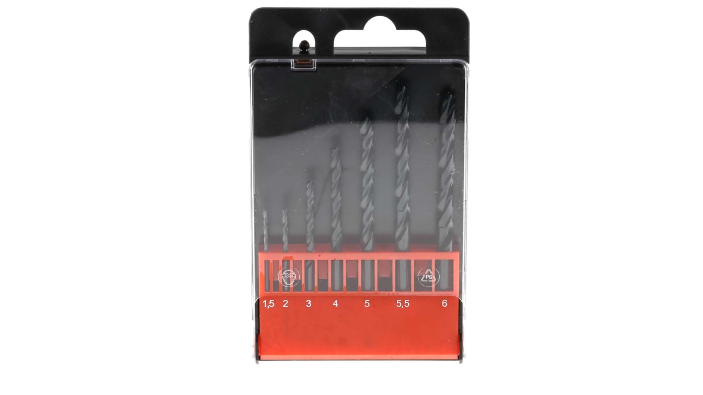 RS PRO 7-Piece Twist Drill Bit Set for Metal, 6mm Max, 1.5mm Min, HSS Bits