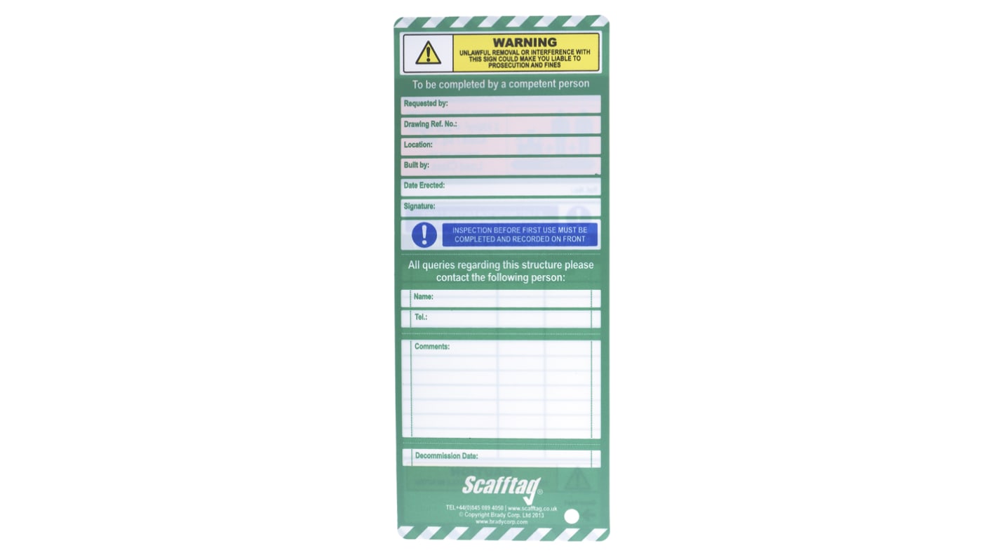 ScaffTag Orange Safety Scaffolding Tag, English Language, 10 per Pack