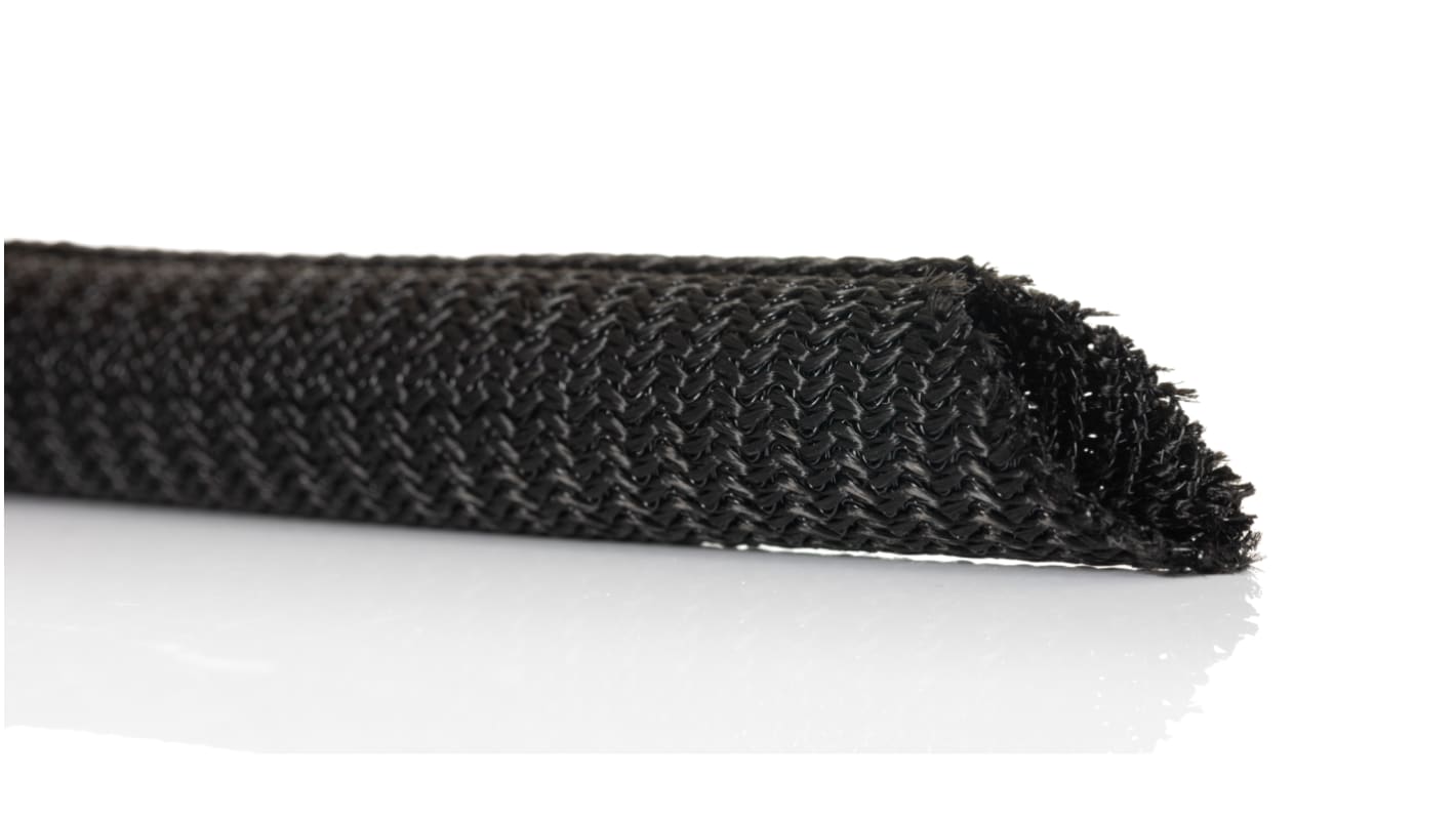 RS PRO Braided PET Black Cable Sleeve, 10mm Diameter, 3m Length