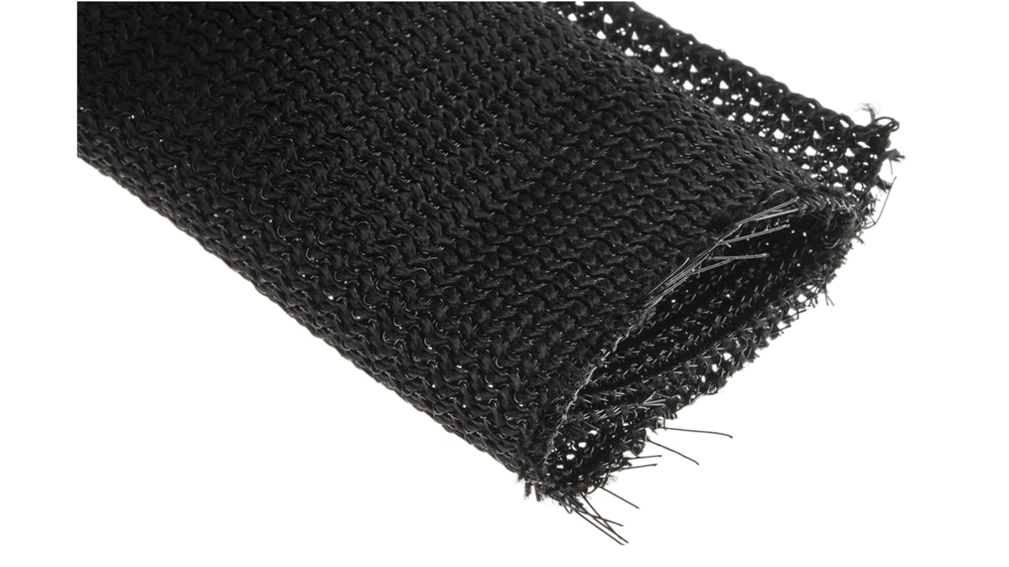 RS PRO Braided PET Black Cable Sleeve, 26mm Diameter, 3m Length