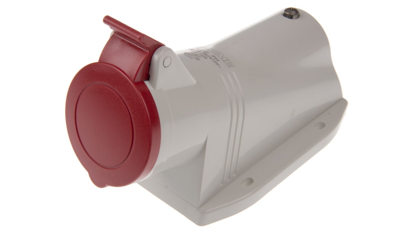 Scame IP44 Red Wall Mount 3P + E Right Angle Industrial Power Socket, Rated At 16A, 415 V