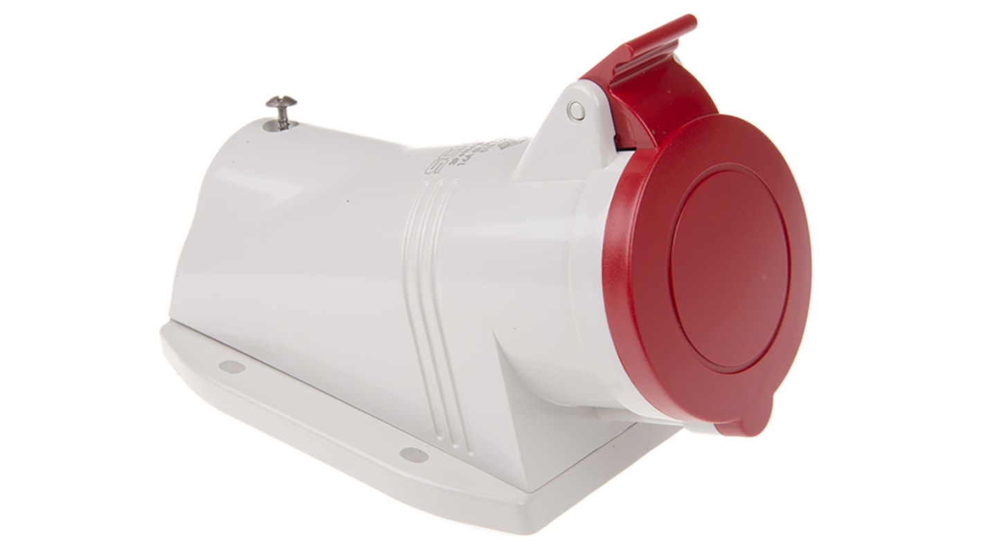 Scame IP44 Red Wall Mount 3P + N + E Right Angle Industrial Power Socket, Rated At 16A, 415 V