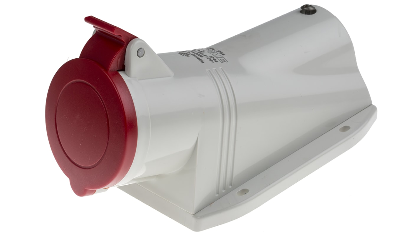 Scame IP44 Red Wall Mount 3P + E Right Angle Industrial Power Socket, Rated At 32A, 415 V