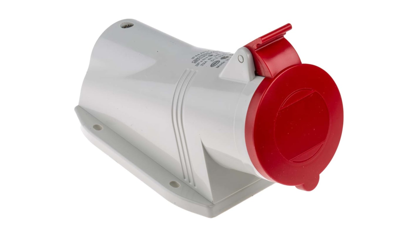 Scame IP44 Red Wall Mount 3P + N + E Right Angle Industrial Power Socket, Rated At 32A, 415 V