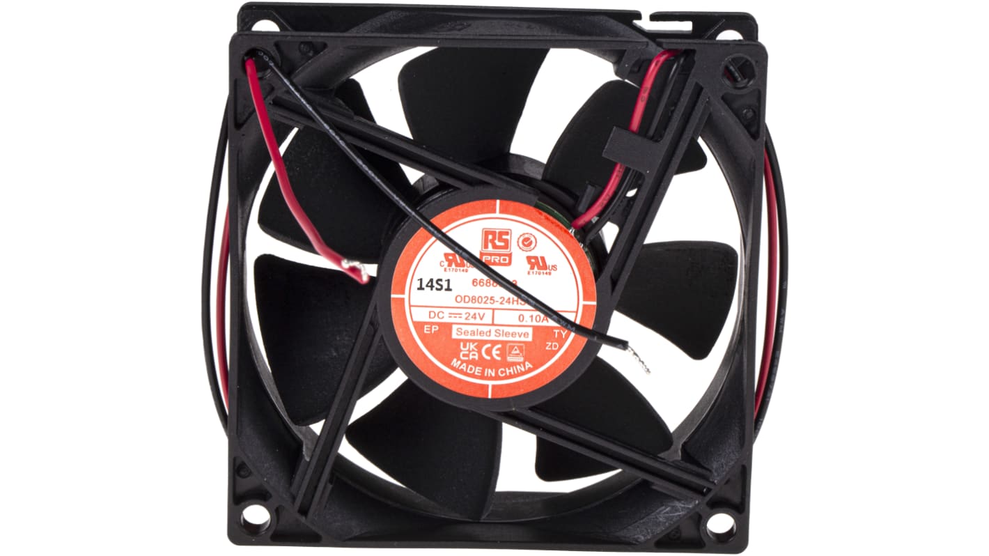 RS PRO Axial Fan, 24 V dc, DC Operation, 68m³/h, 2.4W, 160mA Max, 80 x 80 x 25mm
