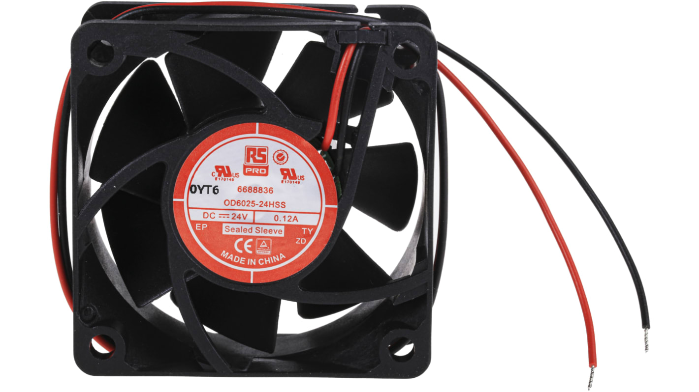 RS PRO Axial Fan, 24 V dc, DC Operation, 39.1m³/h, 3.6W, 120mA Max, 60 x 60 x 25mm