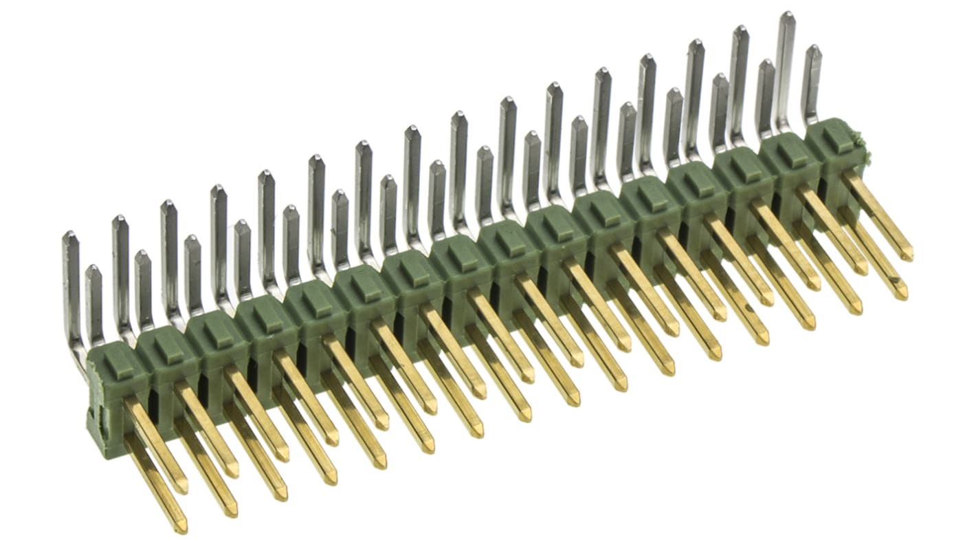TE Connectivity AMPMODU MOD II Series Right Angle Through Hole Pin Header, 32 Contact(s), 2.54mm Pitch, 2 Row(s),
