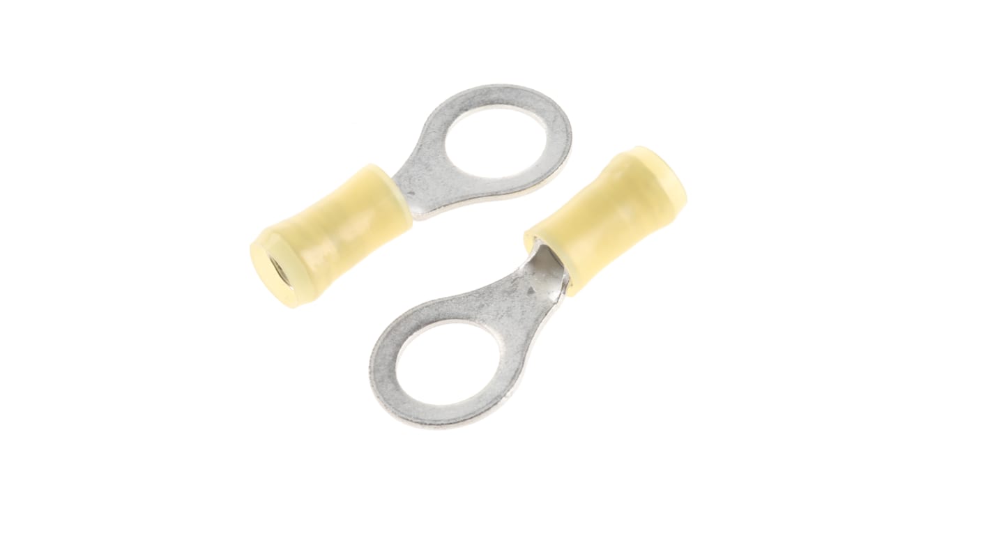 TE Connectivity, PIDG Insulated Ring Terminal, M10 Stud Size, 2.6mm² to 6.6mm² Wire Size, Yellow