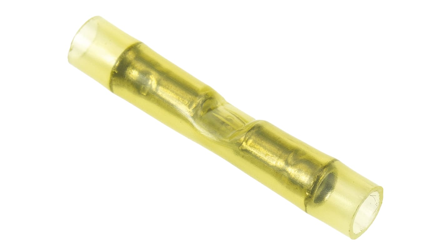 TE Connectivity, PIDG Butt Splice Connector, Yellow, Insulated, Tin 26 → 22 AWG