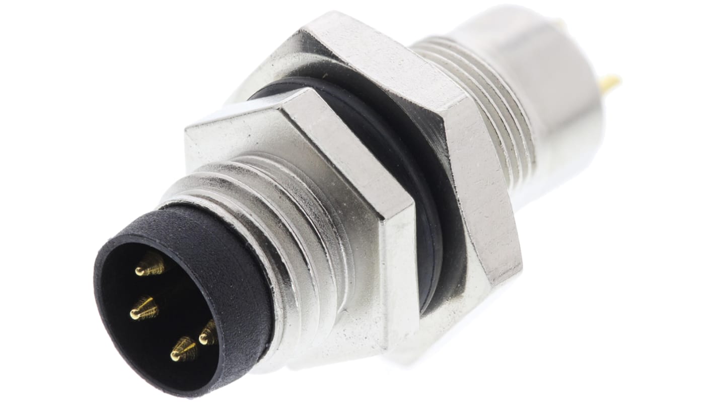 TE Connectivity M8 Rundsteckverbinder Stecker 4-polig / 5.0A, Tafelmontage, Lötanschluss IP 67