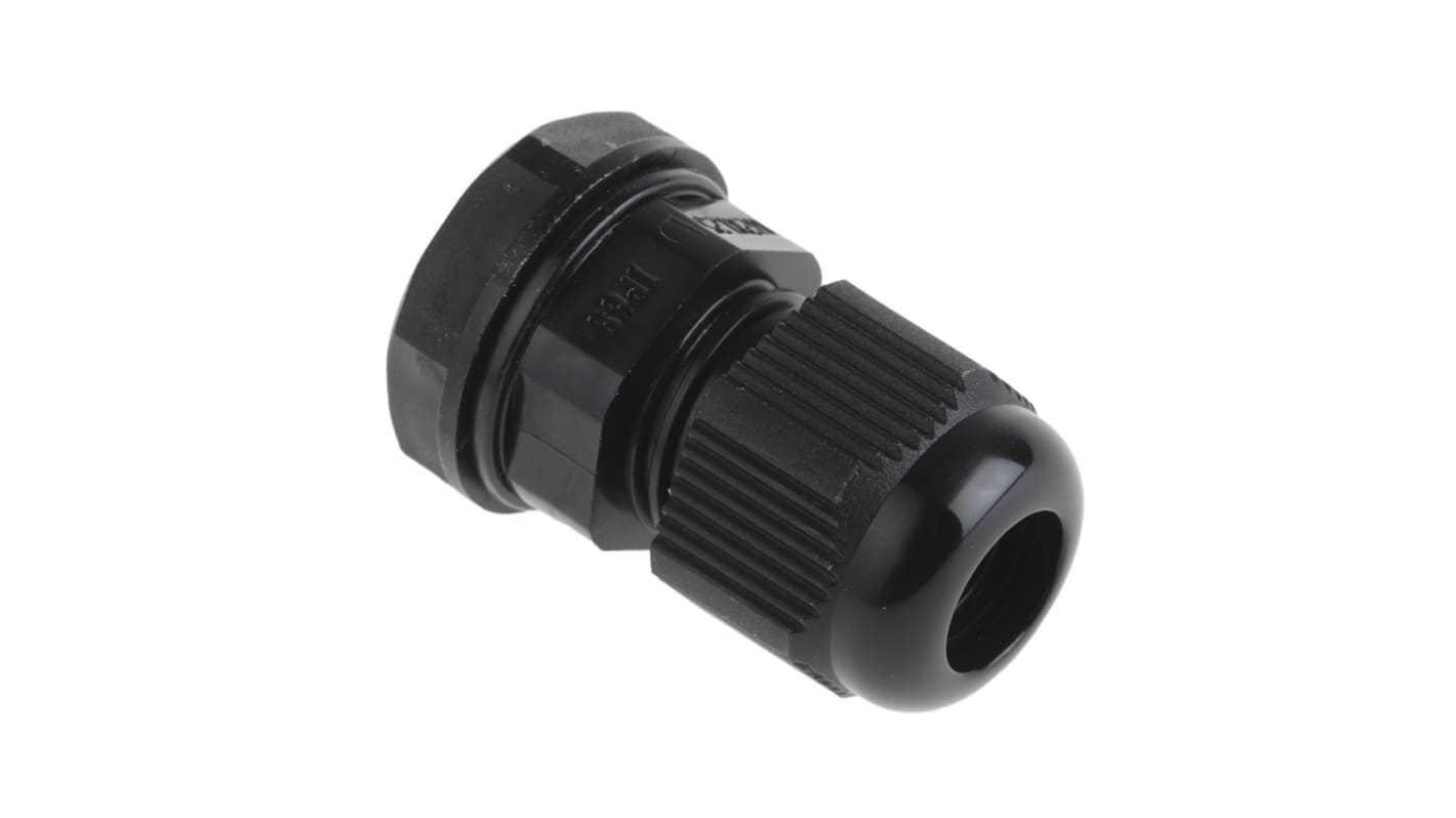 RS PRO Black Nylon Cable Gland, M12 Thread, 3mm min., 6.5mm max., IP68