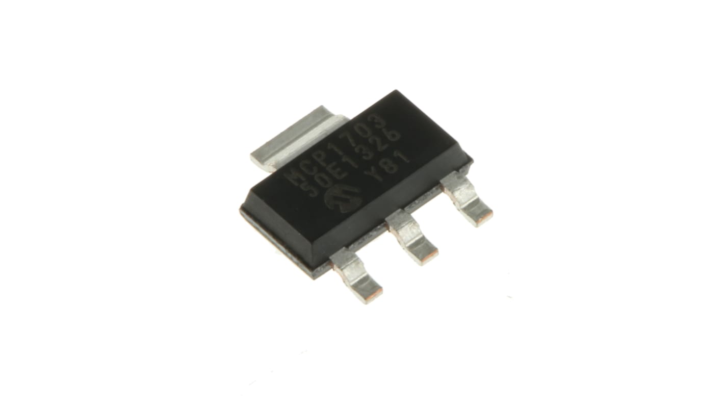 Microchip LDO稳压芯片, 5 V输出, 250mA最大输出, 单路输出, SOT-223, 表面贴装, 3+Tab针