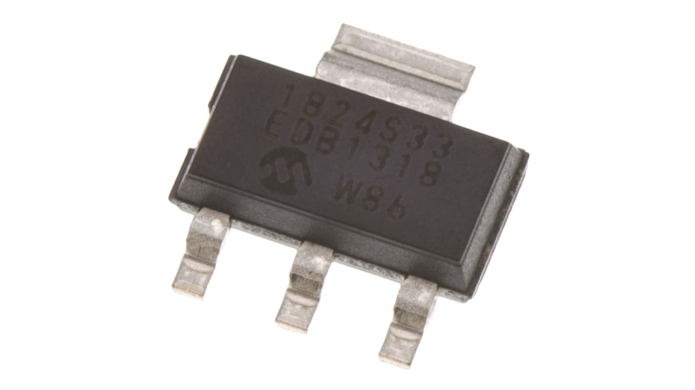 Microchip LDO稳压芯片, 3.3 V输出, 300mA最大输出, 单路输出, SOT-223, 3+Tab针, 贴片安装, -40 °C→+125 °C, ±2.5%精度