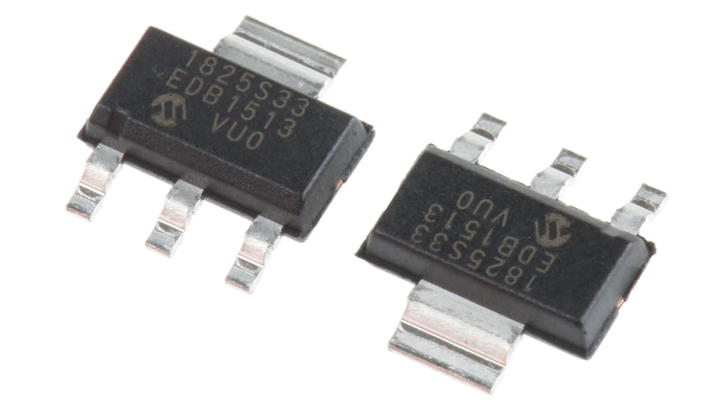 Microchip 電圧レギュレータ 低ドロップアウト電圧 3.3 V, 3+Tab