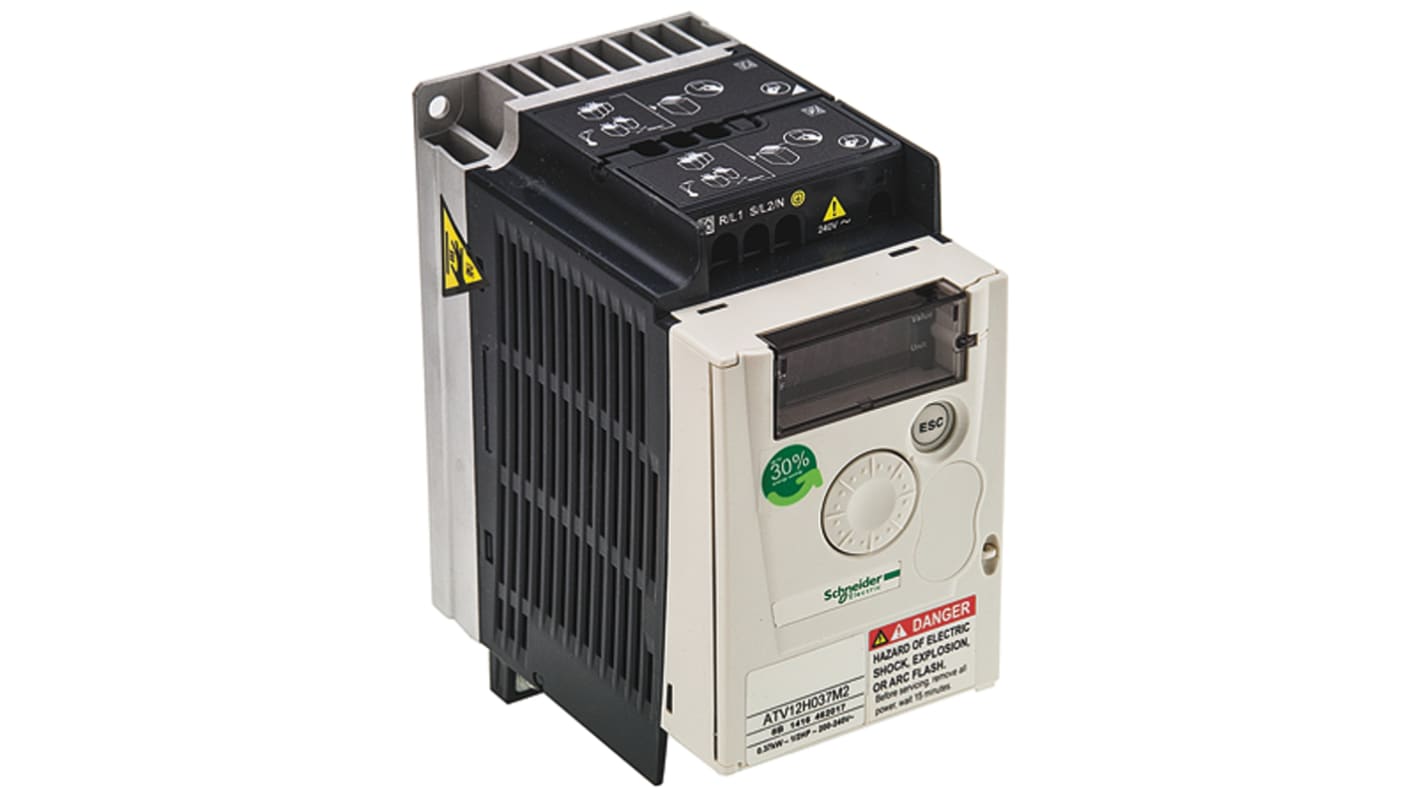 Schneider Electric ATV 12 1-Phasen Frequenzumrichter 0,37 kW 230 V ac / 4,9 A 400Hz für Wechselstrommotoren