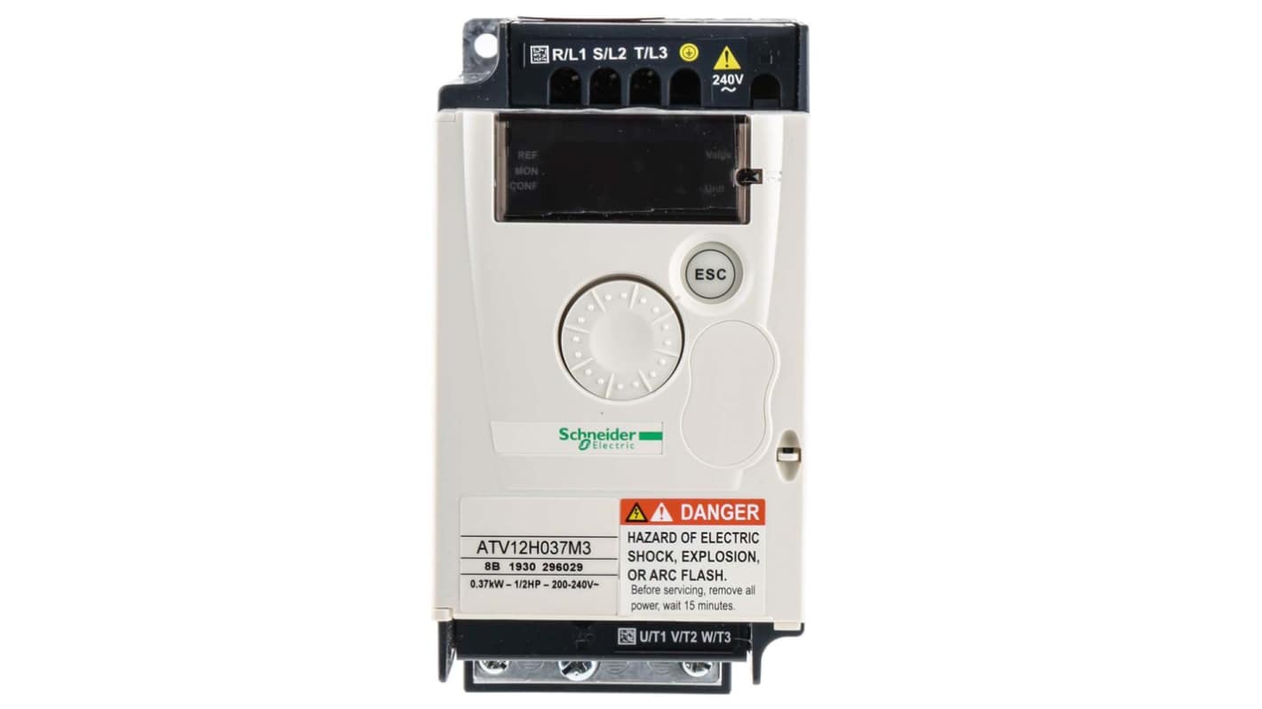 Schneider Electric Inverter Drive, 0.37 kW, 3 Phase, 230 V ac, 3 A, ATV 12 Series