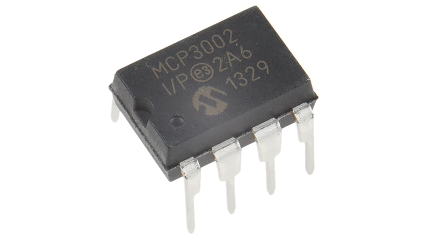 ADC MCP3002-I/P, Dual, 10 bits, 200ksps, PDIP, 8 pines