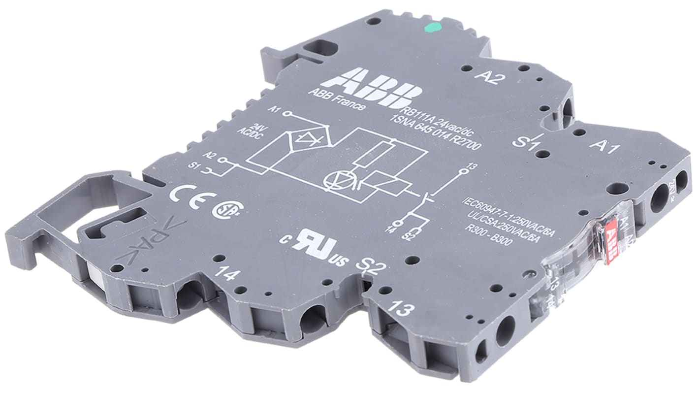 ABB R600 Series Interface Relay, DIN Rail Mount, 24V ac/dc Coil, SPST, 10 → 6000mA Load