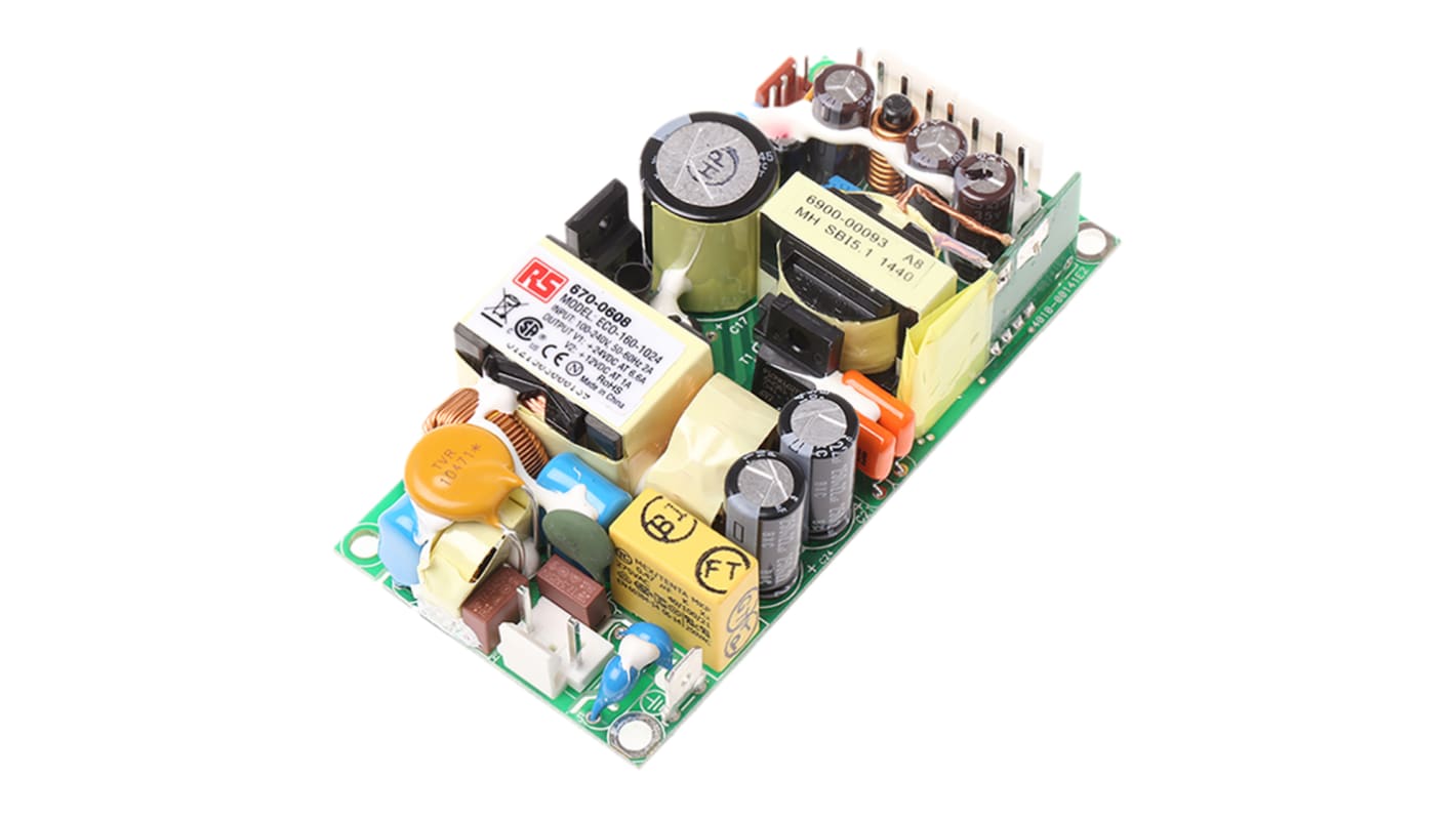 RS PRO Embedded Switch Mode Power Supply SMPS, 12/24V dc, 1 A, 6.66 A, 160W, Dual Output, 170 → 370 V dc, 90