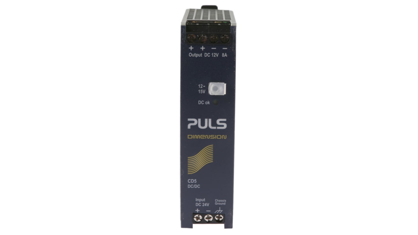 PULS DIMENSION-CD DC-DC Converter, 12V dc/ 8A Output, 18 → 32.4 V dc Input, 96W, DIN Rail Mount, +70°C Max Temp