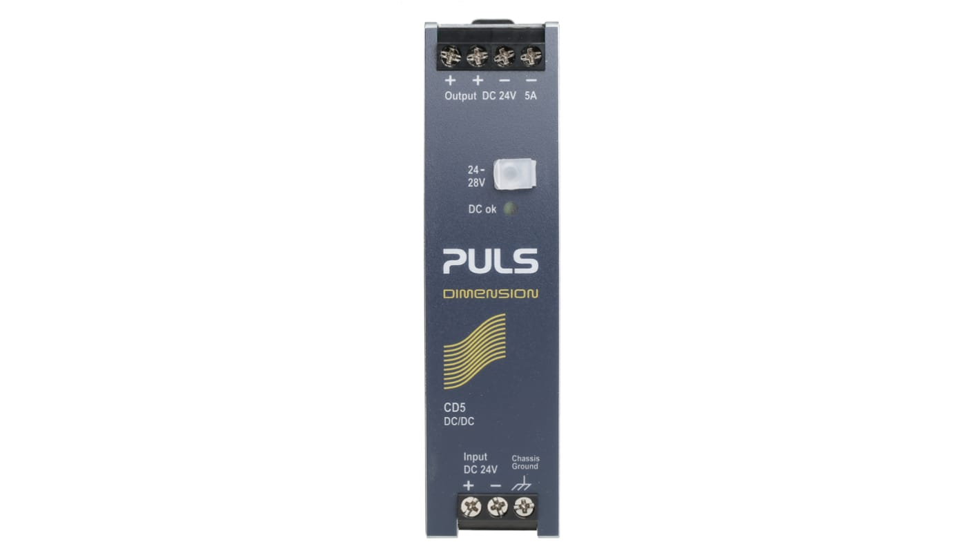 PULS DIMENSION-CD DC/DC-Wandler 120W 24 V dc IN, 24V dc OUT / 5A DIN-Schienen-Montage 500V dc isoliert