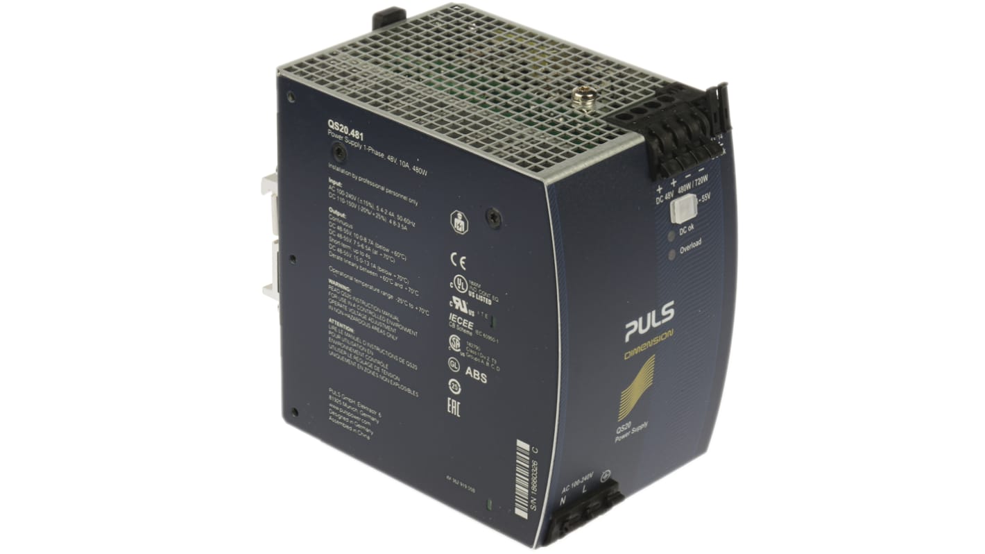Alimentatore a montaggio su guida DIN PULS, 48V cc, 10A, 100 → 240V ca, 480W