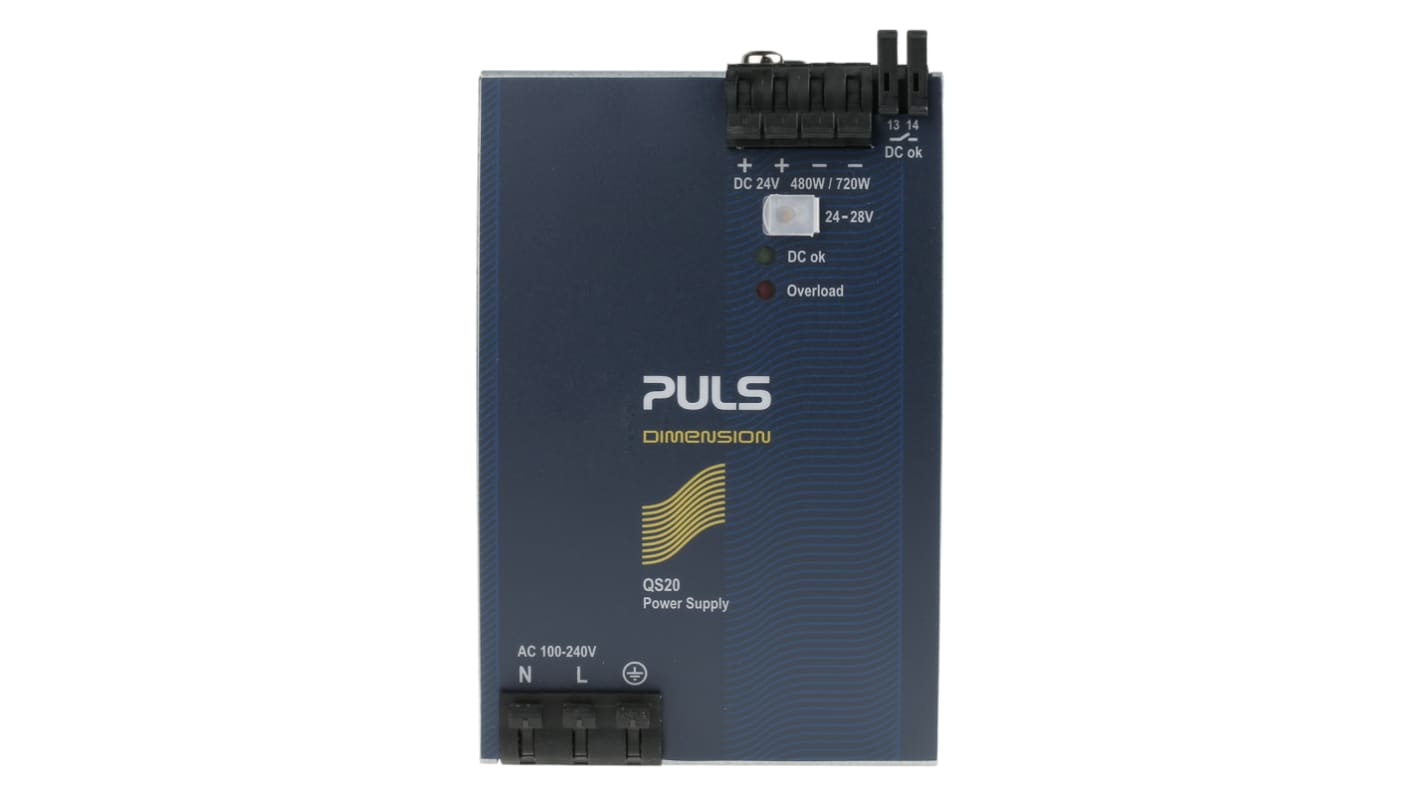 PULS DIMENSION Q Switch Mode DIN Rail Power Supply, 100 → 240V ac ac Input, 24V dc dc Output, 20A Output, 480W