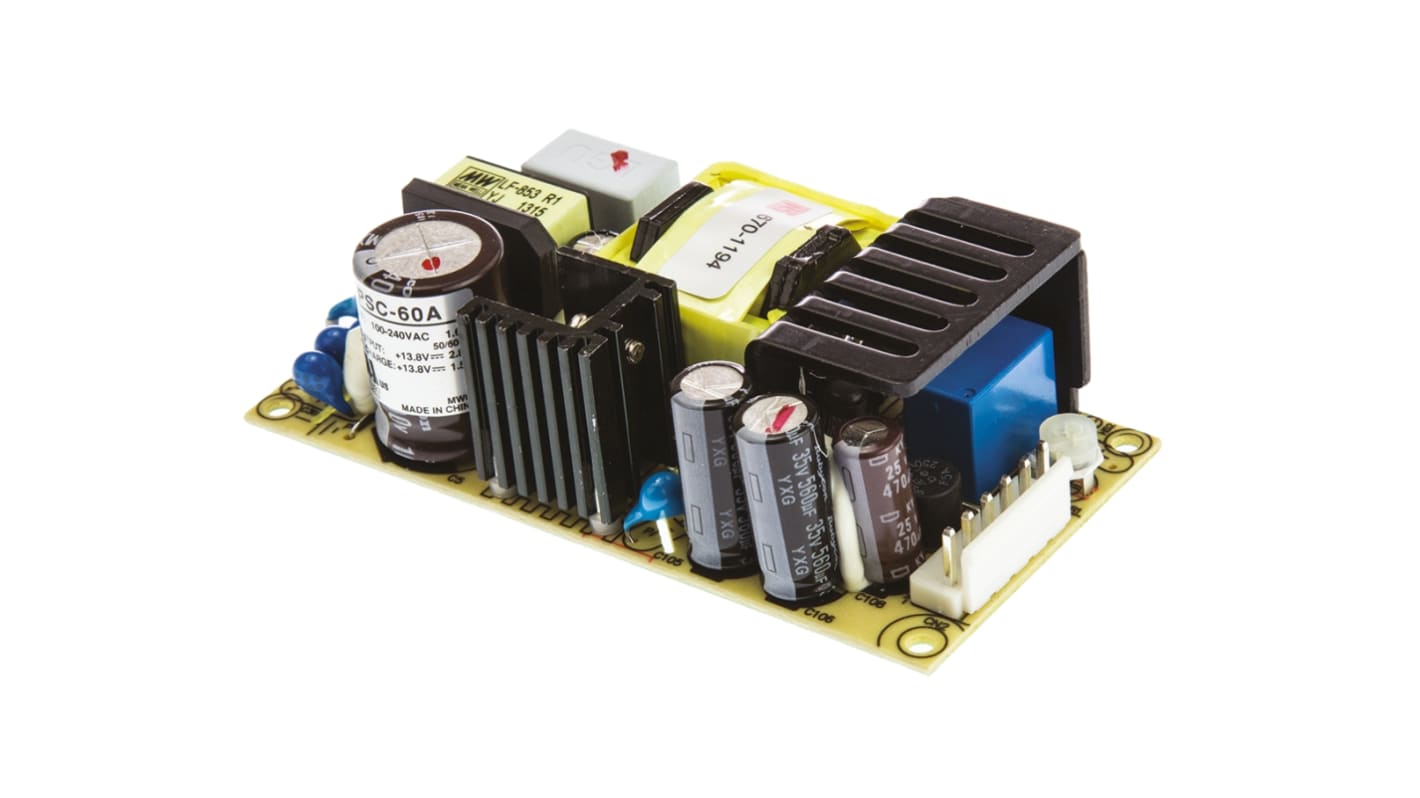 MEAN WELL Switching Power Supply, PSC-60A, 13.8V dc, 1.5A, 59W, Dual Output, 127 → 370 V dc, 90 → 264 V