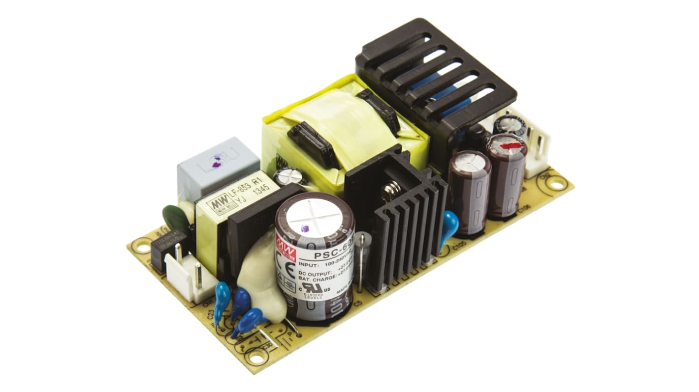 MEAN WELL Switching Power Supply, PSC-60B, 27.6V dc, 1.4 A, 750 mA, 59W, Dual Output, 127 → 370 V dc, 90