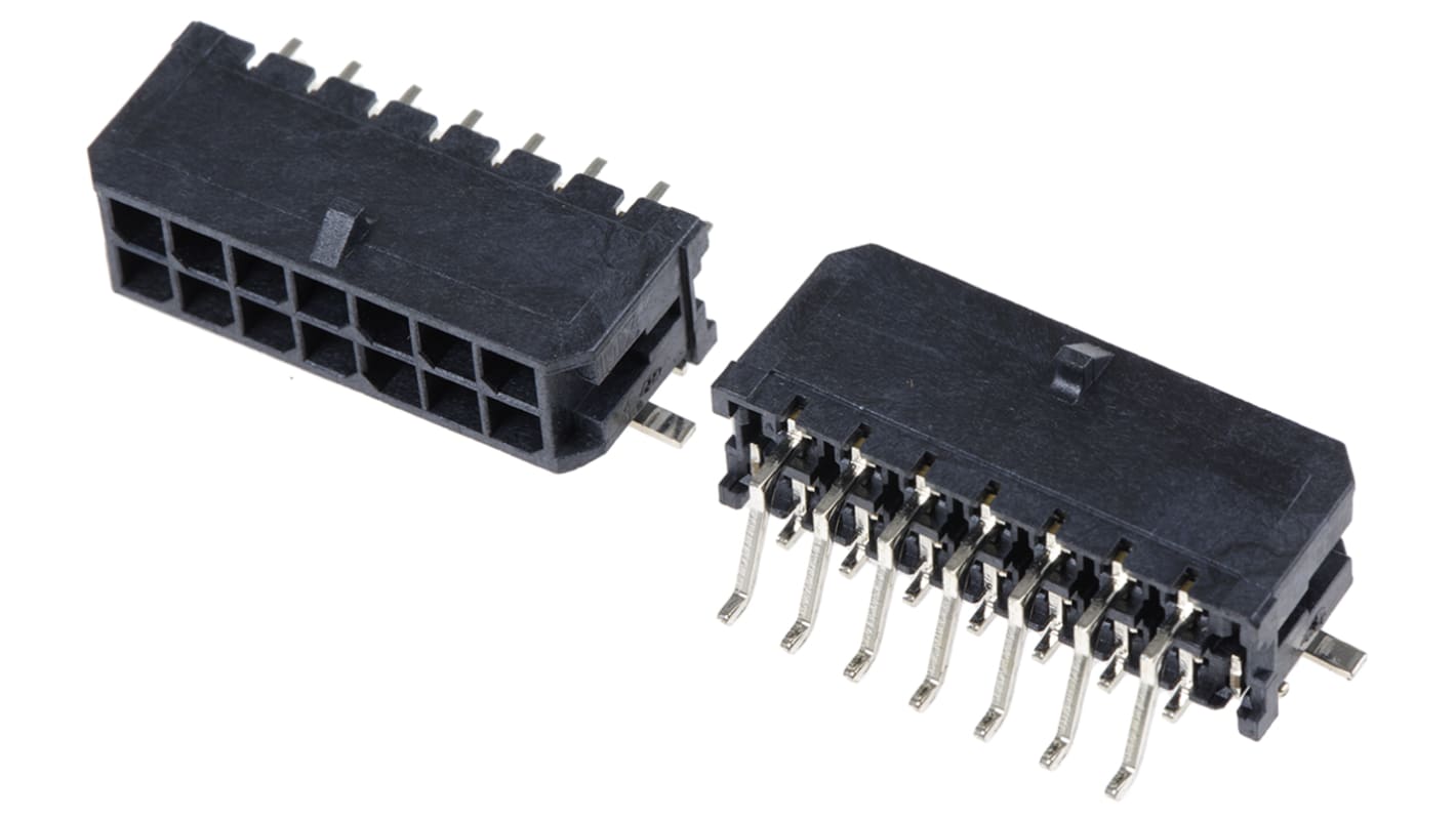 Molex 14p双排排针 直角线对板连接器, 3.0mm间距, 5.0A, 250.0 V, SMT安装, Micro-Fit 3.0系列