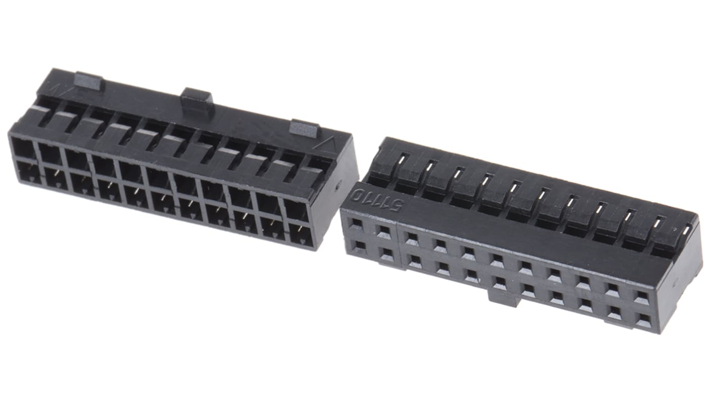 Carcasa de conector Molex 51110-2251, Serie Milli-Grid, paso: 2mm, 22 contactos, 2 filas, Recto, Hembra, Montaje de