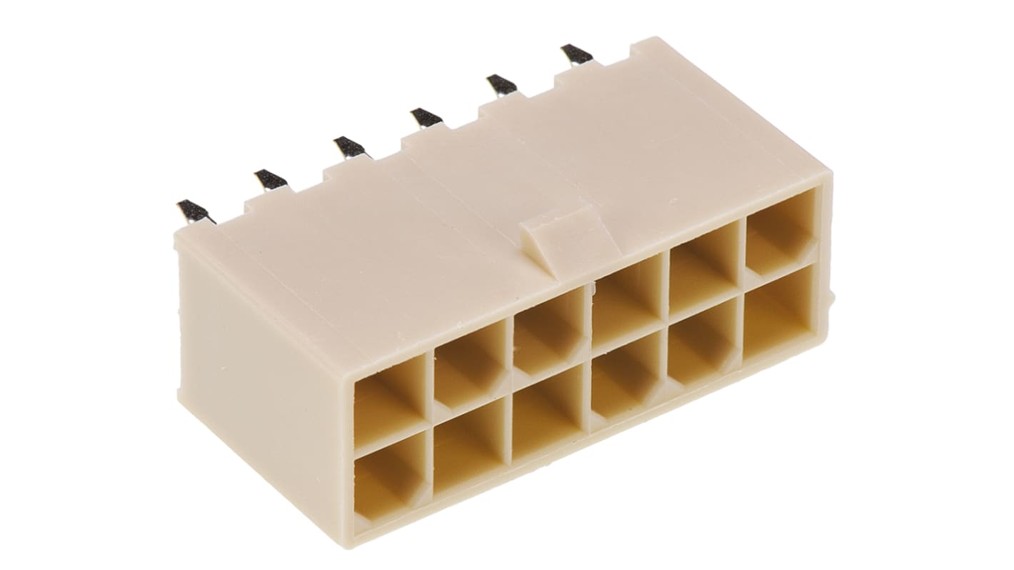 Molex 12p双排排针 直向线对板连接器, 4.2mm间距, 6.0A, 600.0 V, THT安装, Mini-Fit Jr.系列