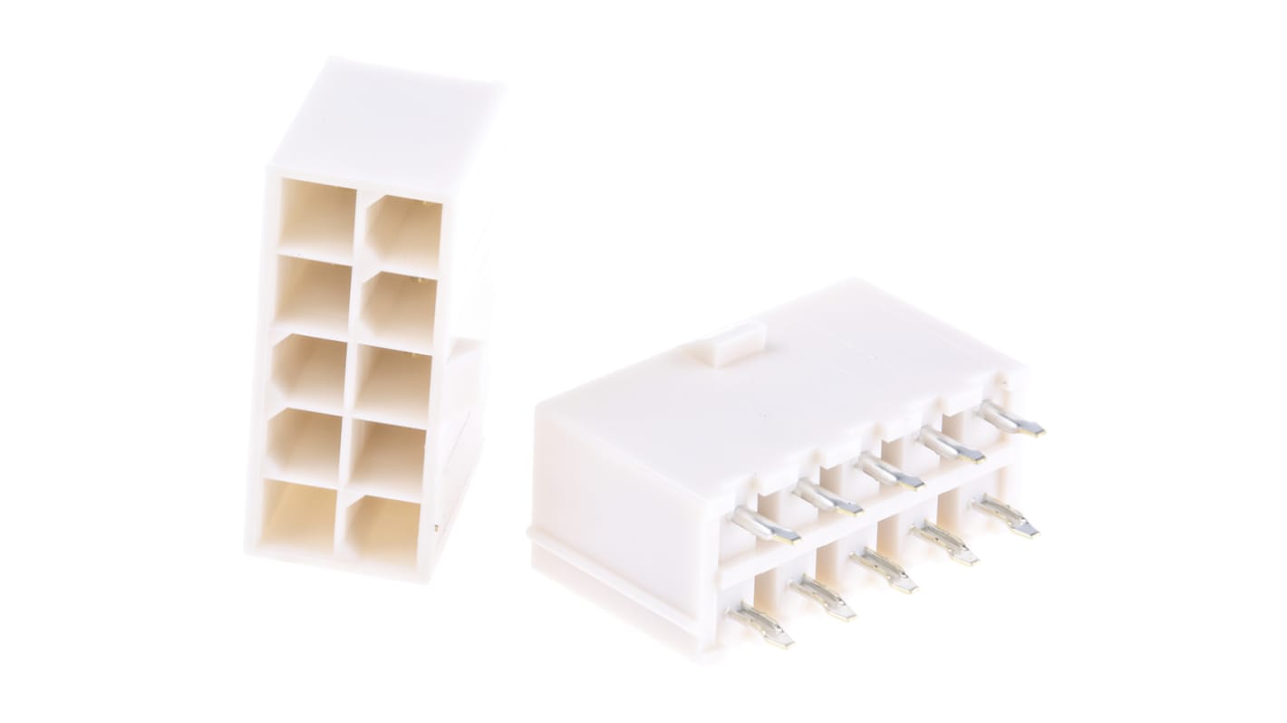 Molex Mini-Fit Jr. Series Straight Through Hole PCB Header, 10 Contact(s), 4.2mm Pitch, 2 Row(s), Shrouded