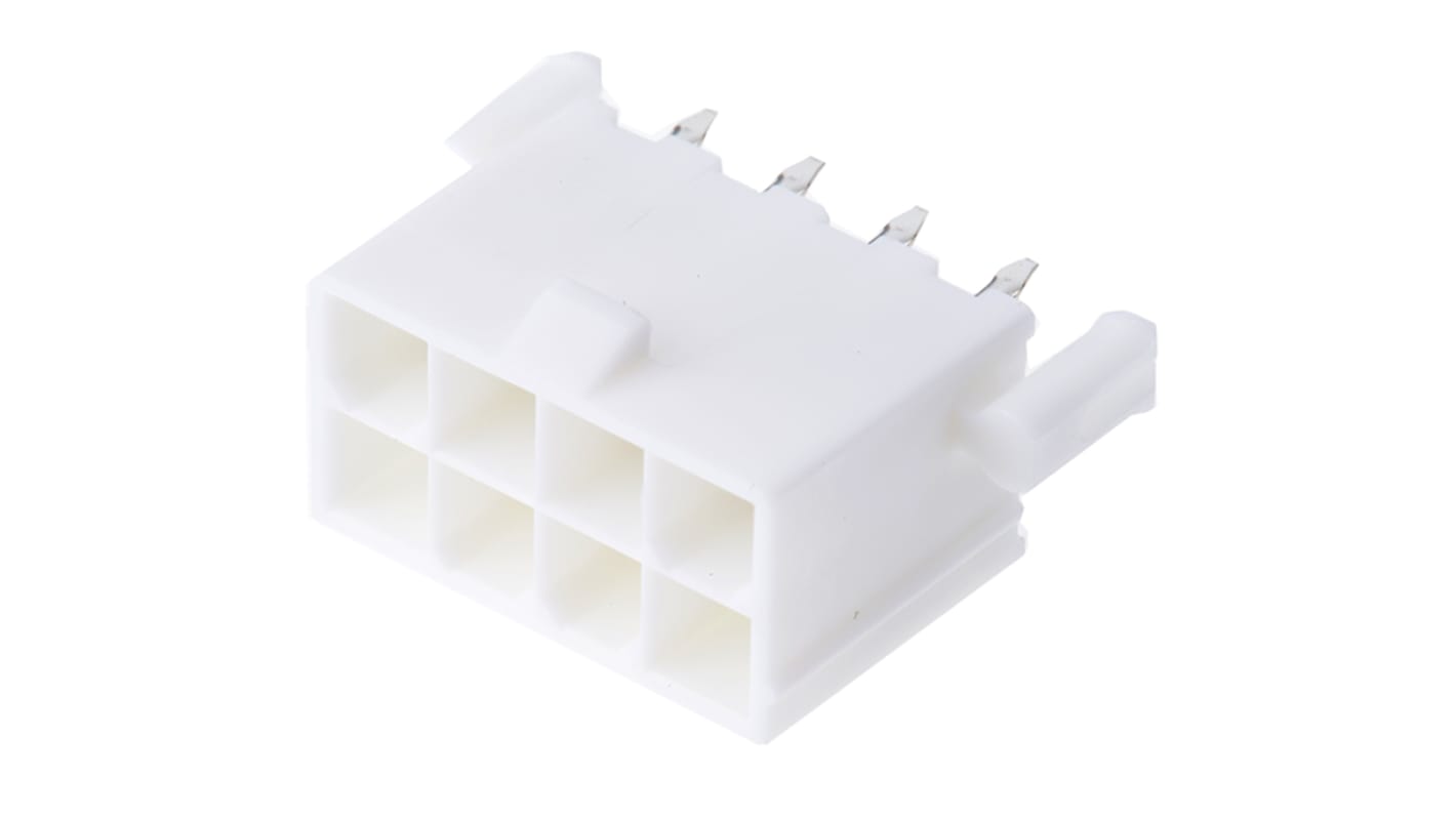 Molex Mini-Fit Jr. Series Straight Through Hole PCB Header, 8 Contact(s), 4.2mm Pitch, 2 Row(s), Shrouded
