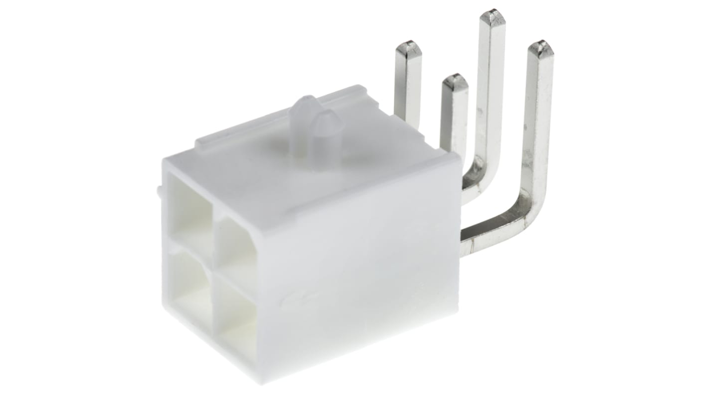 Molex Mini-Fit Jr. Series Right Angle Through Hole PCB Header, 4 Contact(s), 4.2mm Pitch, 2 Row(s), Shrouded