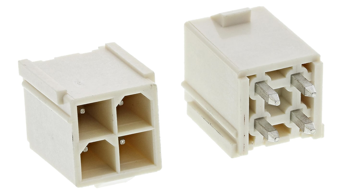 Molex Mini-Fit Jr. Series Straight Through Hole PCB Header, 4 Contact(s), 4.2mm Pitch, 2 Row(s), Shrouded