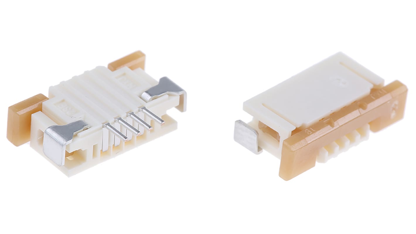 Molex FPC连接器, 母座, 4p, 1mm间距, 单排, SMT安装, 直角, 500mA, 50 V 交流/直流, Easy-On系列