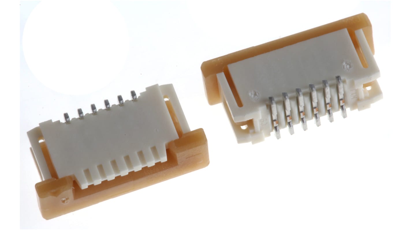 Molex FPC连接器, 母座, 6p, 1mm间距, 单排, SMT安装, 直向, 1A, 125 V 交流/直流, Easy-On系列