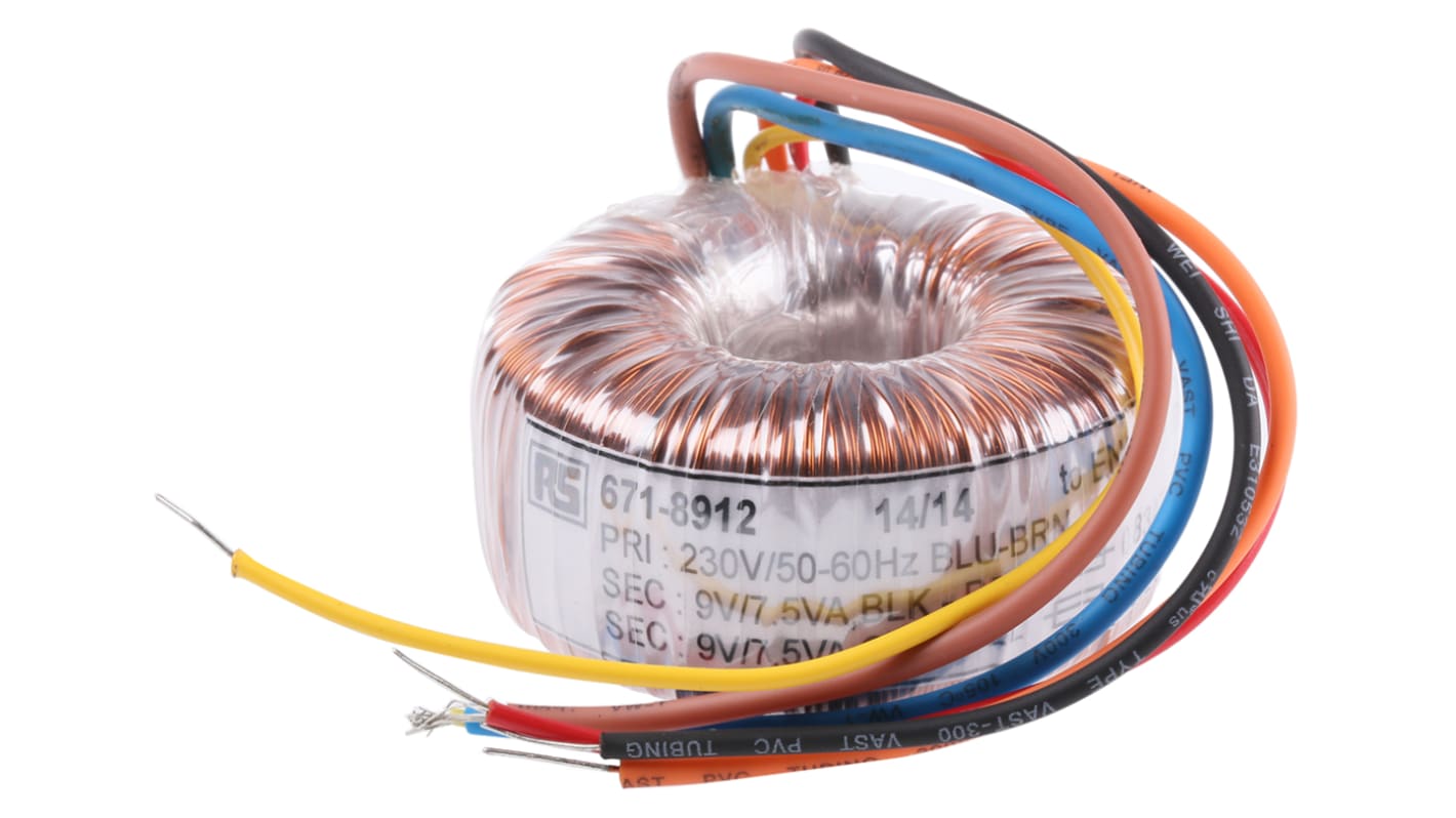 RS PRO 230V ac, 2 x 9V ac Toroidal Transformer, 15VA 2 Output