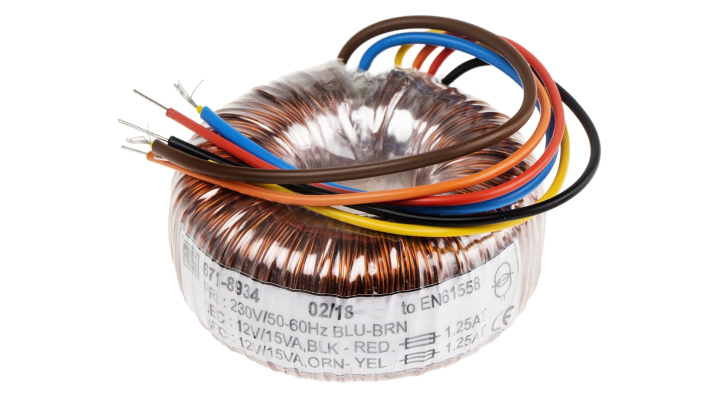 Transformador toroidal RS PRO, Tensión 2 x 12V ac, Potencia 30VA, 2 salidas